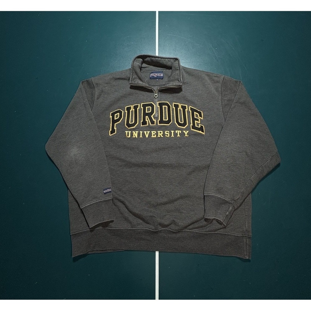 Vintage Jansport Purdue University Gray 1/4 Zip Pullover Sweatshirt‎ Men's XL